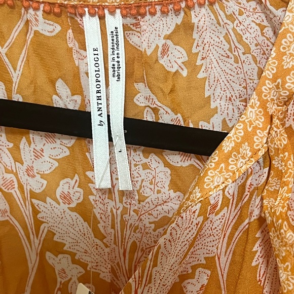 Anthropologie Mia Tiered Tunic Floral Orange size L - Picture 2 of 3